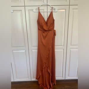 satin rust colored formal dress